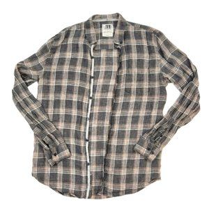 Le 31 Simons Semi-fit Brown  Plaid Linen Polo Shirt